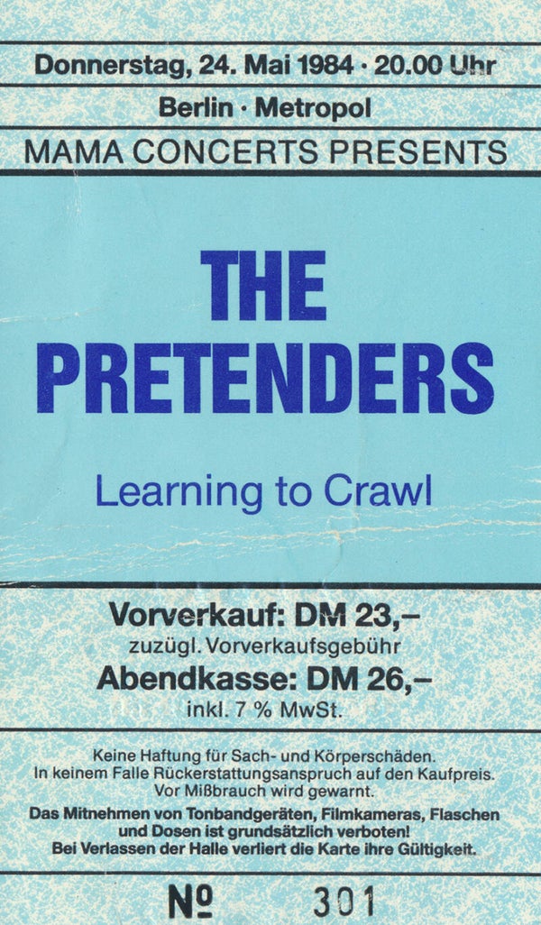 The Pretenders - Metropol, Berlin, May 24, 1984 [Germany] - Ticket Stub