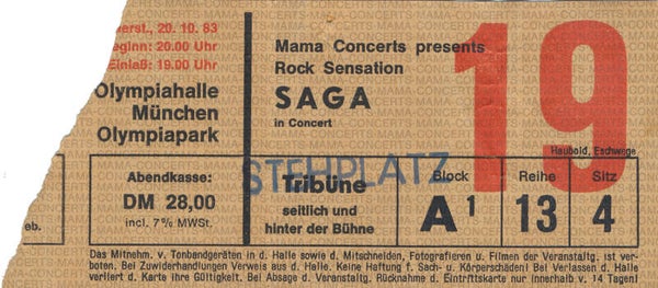 Saga - Olympiahalle, Munich, October 20, 1983 [Germany] - Ticket Stub