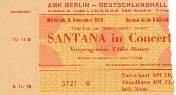 Santana - Deutschlandhalle, Berlin, November 8, 1978 [Germany] - Ticket Stub