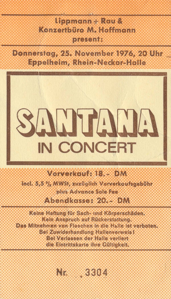 Santana - Journey - Rhein-Neckar-Halle, Eppelheim, November 25, 1976 [Germany] - Ticket Stub