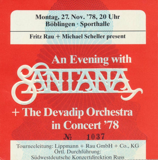 Santana - Sporthalle, Böblingen, November 27, 1978 [Germany] - Ticket Stub