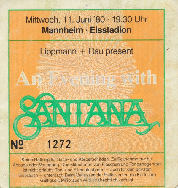 Santana - Eisstadion, Mannheim, June 11, 1980 [Germany] - Ticket Stub