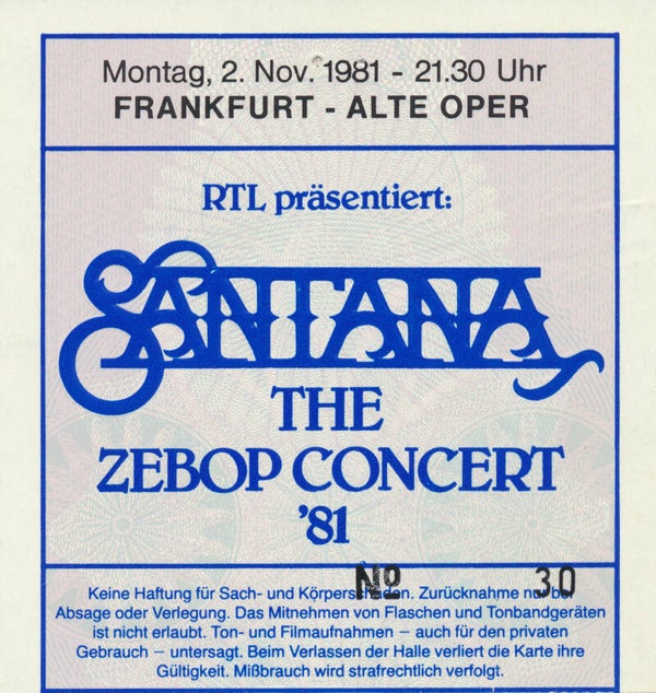 Santana - Alte Oper, Frankfurt, November 2, 1981 [Germany] - Ticket Stub