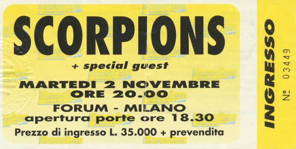 Scorpions - Forum, Milano, November 2, 1994 [Italy] - Ticket Stub