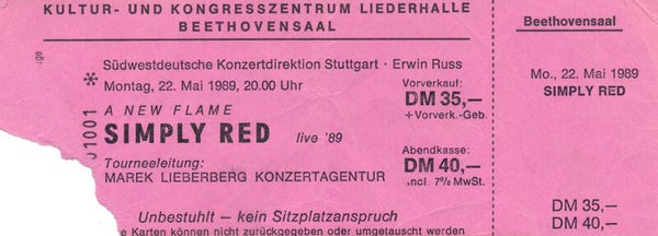 Simply Red - Kultur- und Kongresszentrum Liederhalle, Stuttgart, May 22, 1989 [Germany] - Ticket Stub