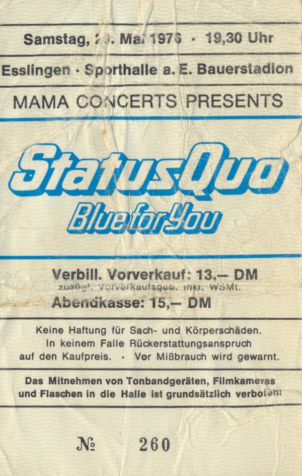 Status Quo - Sporthalle, Esslingen, May 29, 1976 [Germany] - Ticket Stub