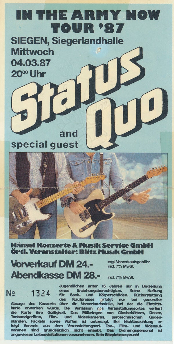 Status Quo - Siegerlandhalle, Siegen, March 4, 1987 [Germany] - Ticket Stub