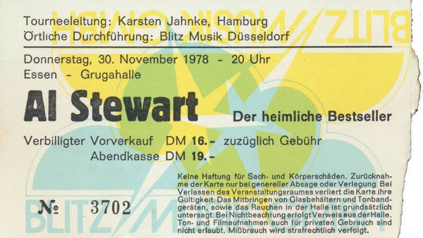 Al Stewart - Grugahalle, Essen, November 30, 1978 [Germany] - Ticket Stub
