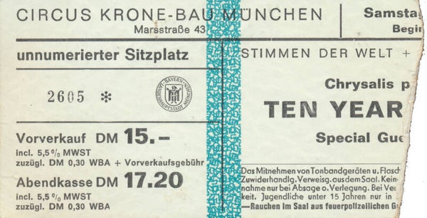 Ten Years After - Robin Trower - Cirkus Krone-Bau, Munich, February 17, 1973 [Germany] - Ticket Stub