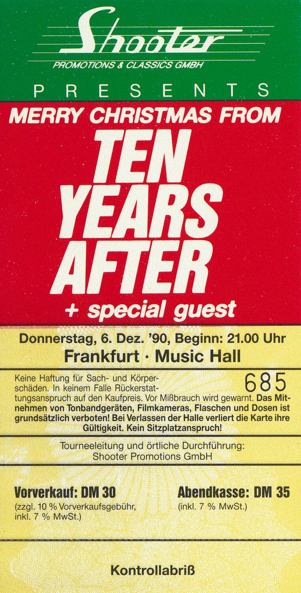 Ten Years After - Music Hall, Frankfurt, December 6, 1990 [Germany] - Ticket Stub