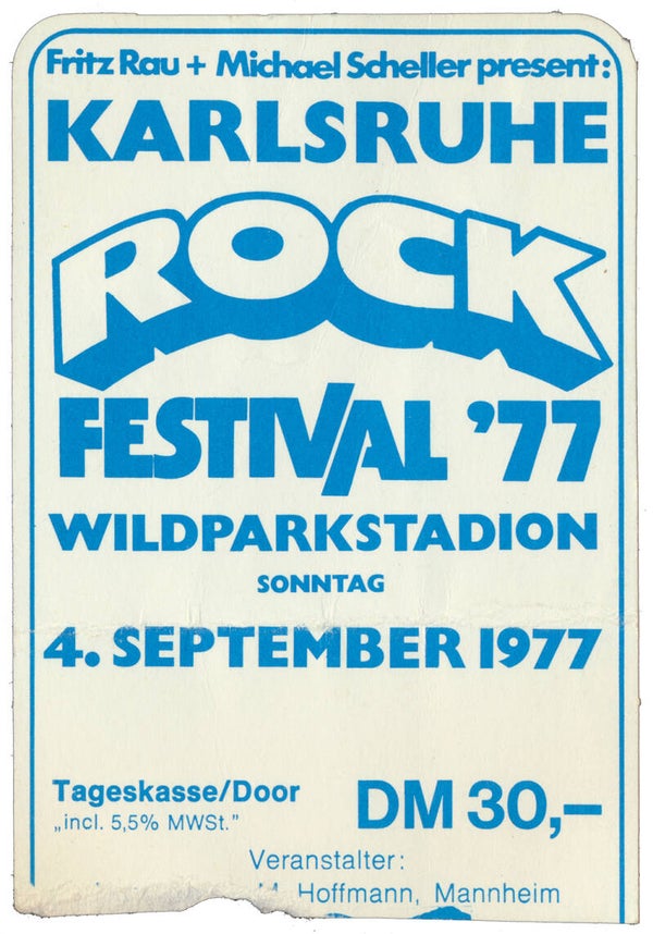 Karlsruhe Rock Festival - Thin Lizzy - Wildparkstadion, Karlsruhe, September 4, 1977 [Germany] - Ticket Stub