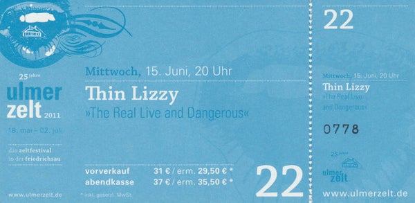 Thin Lizzy - Ulmer Zelt, Ulm, June 15, 2011 [Germany] - Ticket Stub