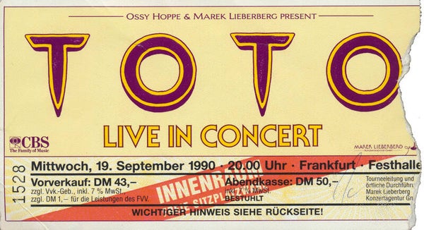 Toto - Festhalle, Frankfurt, September 19, 1990 [Germany] - Ticket Stub