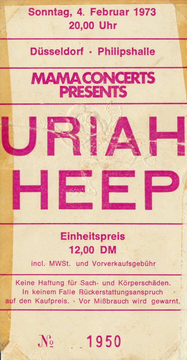 Uriah Heep - Philipshalle, Düsseldorf, February 4, 1973 [Germany] - Ticket Stub