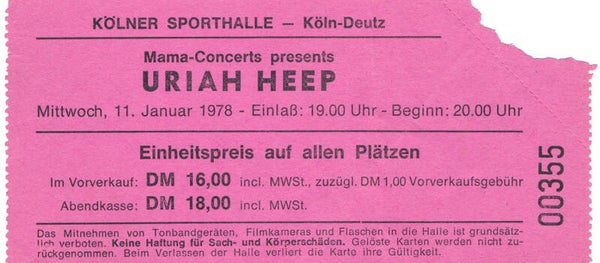 Uriah Heep - Sporthalle, Cologne-Deutz, January 11, 1978 [Germany] - Ticket Stub