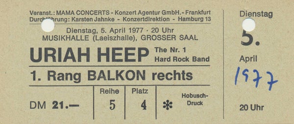 Uriah Heep - Musikhalle, Hamburg, April 5, 1977 [Germany] - Ticket Stub