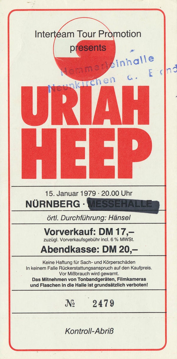 Uriah Heep - Hemmerleinhalle, Neunkirchen, January 15, 1979 [Germany] - Ticket Stub