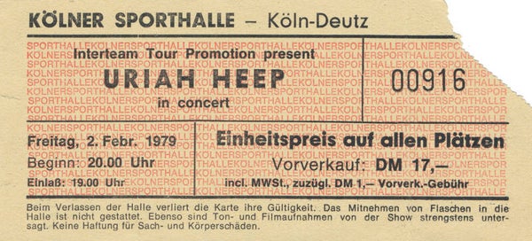 Uriah Heep - Sporthalle, Cologne-Deutz, February 2, 1979 [Germany] - Ticket Stub