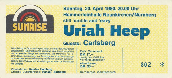 Uriah Heep - Hemmerleinhalle, Neunkirchen, April 20, 1980 [Germany] - Ticket Stub