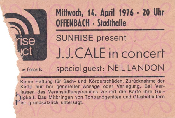 J.J. Cale - Stadthalle, Offenbach, April 14, 1976 [Germany] - Ticket Stub