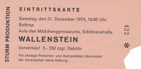 Wallenstein - Aula des Mädschengymnasiums, Bottrop, December 21, 1974 [Germany] - Ticket Stub