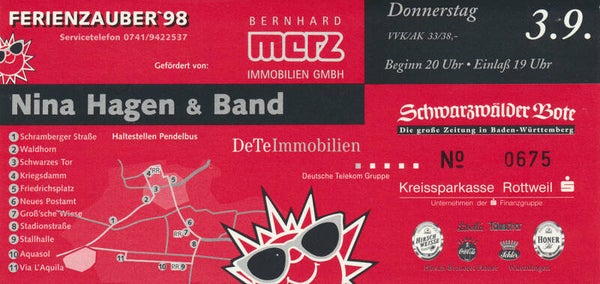 Nina Hagen - Ferienzauber '98, Rottweil, September 3, 1998 [Germany] - Ticket Stub