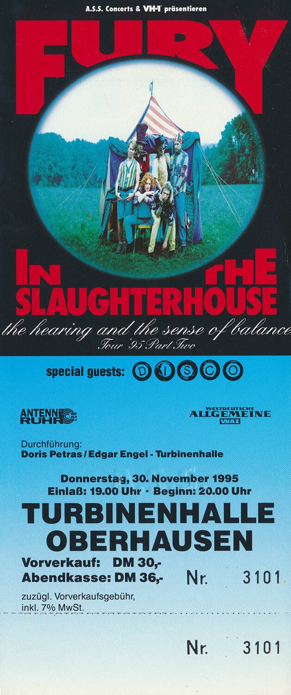Fury In The Slaughterhouse - Turbinenhalle, Oberhausen, November 30, 1995 [Germany] - Ticket Stub