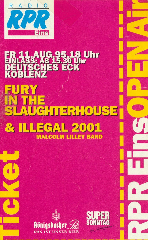 Fury In The Slaughterhouse - Deutsches Eck, Koblenz, August 11, 1995 [Germany] - Ticket Stub