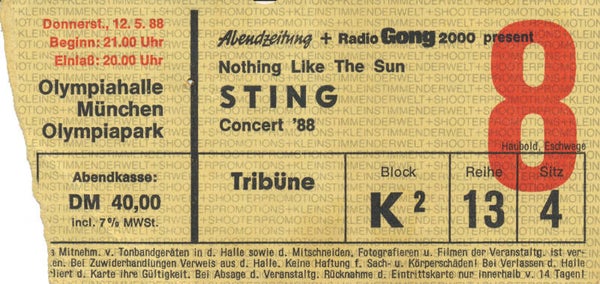 Sting - Olympiahalle, Munich, May 12, 1988 [Germany] - Ticket Stub