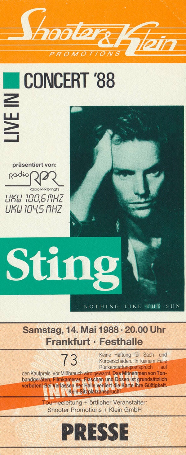 Sting - Festhalle, Frankfurt, May 14, 1988 [Germany] - Ticket Stub