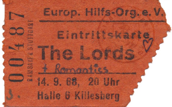 The Lords - Halle, Killesberg, September 14, 1968 [Germany] - Ticket Stub