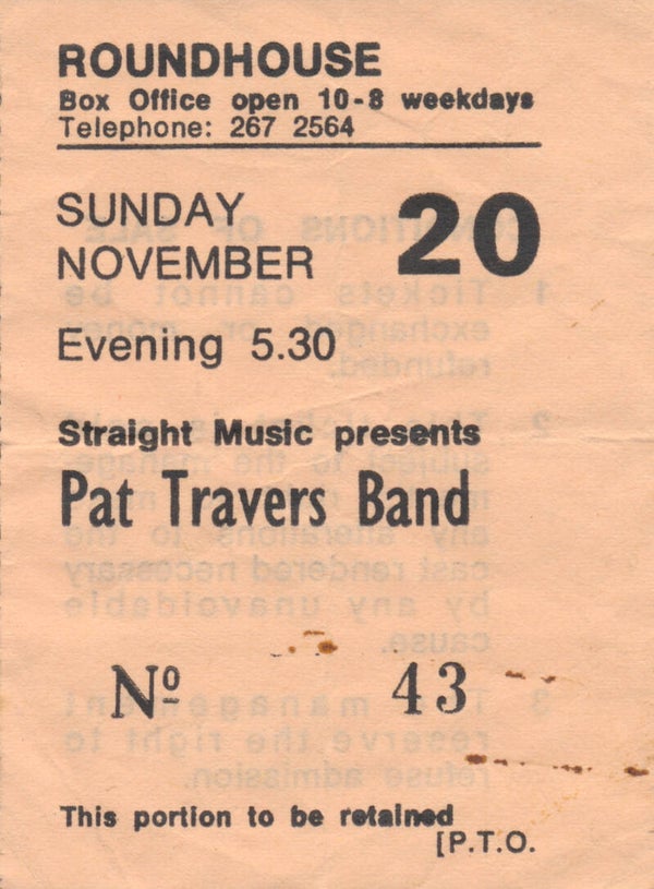 Pat Travers - Roundhouse, London, November 20, 1977 [UK] - Ticket Stub