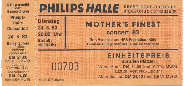 Mother's Finest - Philipshalle, Düsseldorf, May 25, 1983 [Germany] - Ticket Stub