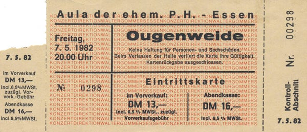 Ougenweide - Aula der ehem. P.H., Essen, May 7, 1982 [Germany] - Ticket Stub