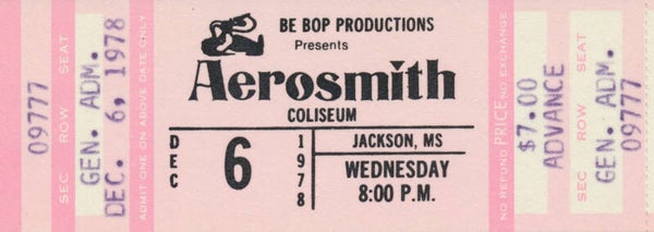 Aerosmith - Coliseum, Jackson, December 6, 1978 [USA] - Ticket Stub