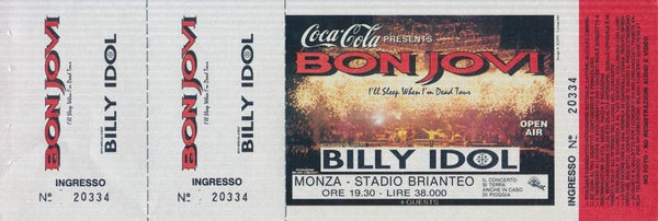 Bon Jovi - Billy Idol - Stadio Brianteo, Monza, September 7, 1993 [Italy] - Ticket Stub