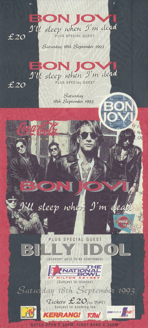 Bon Jovi - Billy Idol - The National Bowl, Milton Keynes, September 18, 1993 [UK] - Ticket Stub