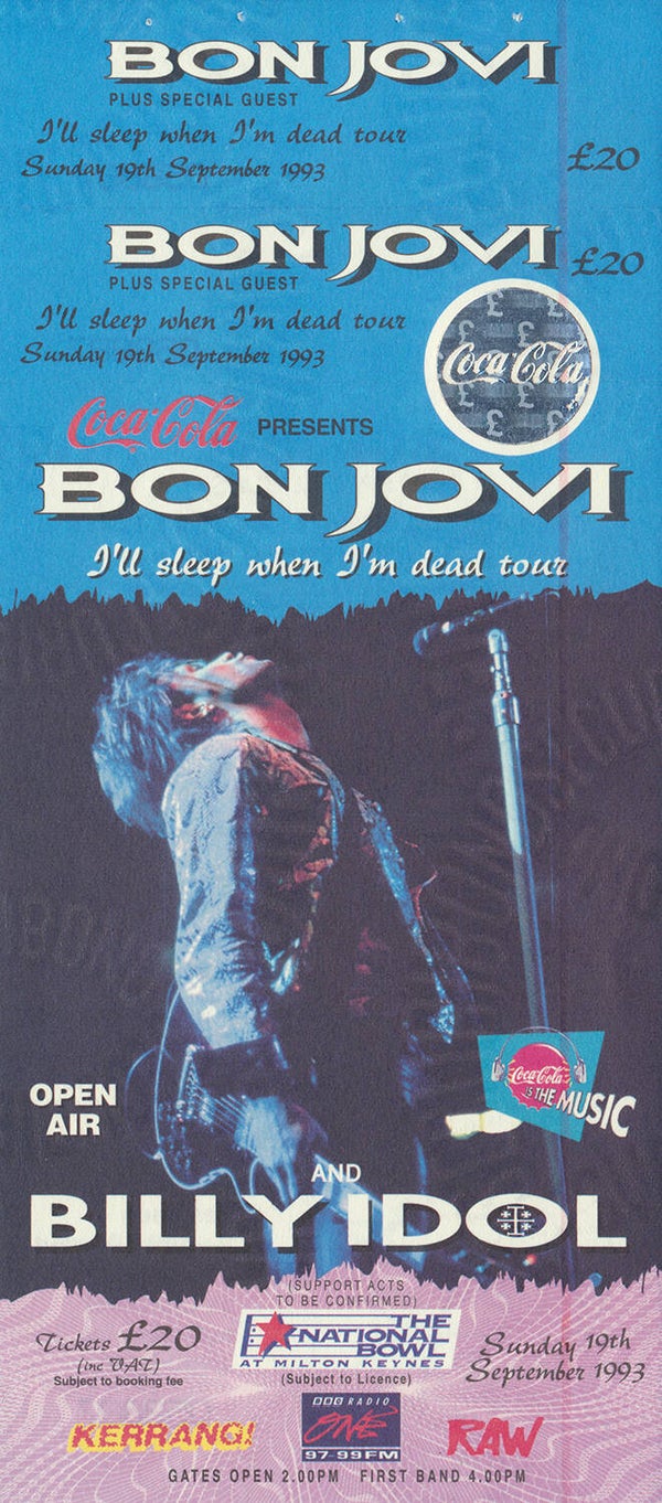 Bon Jovi - Billy Idol - The National Bowl, Milton Keynes, September 19, 1993 [UK] - Ticket Stub