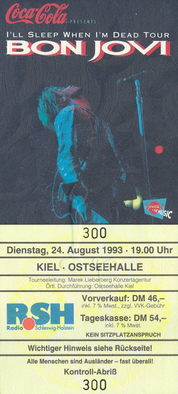 Bon Jovi - Ostseehalle, Kiel, August 24, 1993 [Germany] - Ticket Stub
