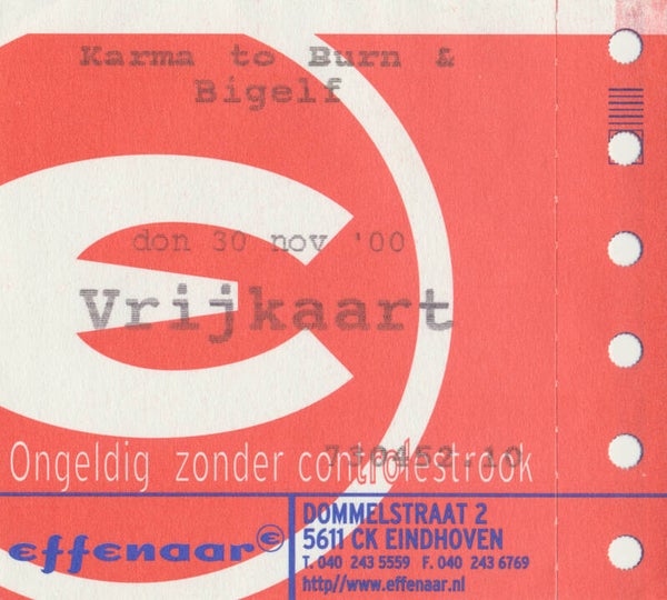 Karma To Burn - Big Elf - Effenaar, Eindhoven, November 30, 2000 [Holland] - Ticket Stub