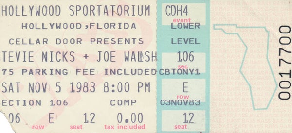 Stevie Nicks - Joe Walsh - Hollywood Sportatorium, Hollywood, November 5, 1983 [USA] - Ticket Stub