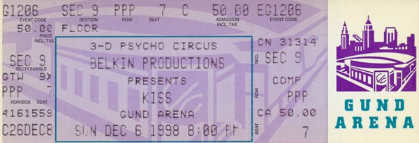 Kiss - Gund Arena, Cleveland, December 6, 1998 [USA] - Ticket Stub
