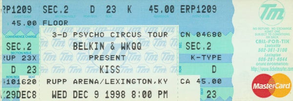 Kiss - Rupp Arena, Lexington, December 9, 1998 [USA] - Ticket Stub