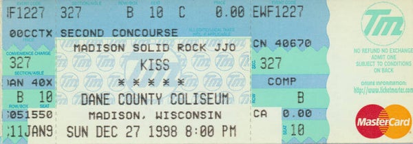 Kiss - Dane County Coliseum, Madison, December 27, 1998 [USA] - Ticket Stub