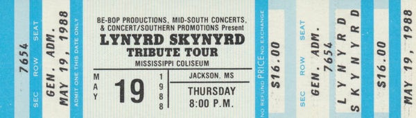 Lynyrd Skynyrd - Mississippi Coliseum, Jackson, May 19, 1988 [USA] - Ticket Stub
