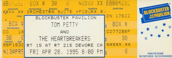 Tom Petty and The Heartbreakers - Blockbuster Pavilion, Charlotte, April 28, 1995 [USA] - Ticket Stub