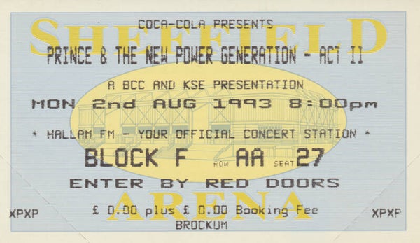 Prince & The New Power Generation - Arena, Sheffield, August 2, 1993 [UK] - Ticket Stub