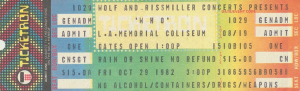 The Who - Memorial Coliseum, Los Angeles, October 29, 1982 [USA] - Ticket Stub