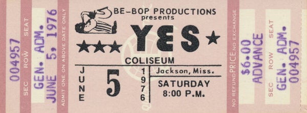 Yes - Coliseum, Jackson, June 5, 1976 [USA] - Ticket Stub