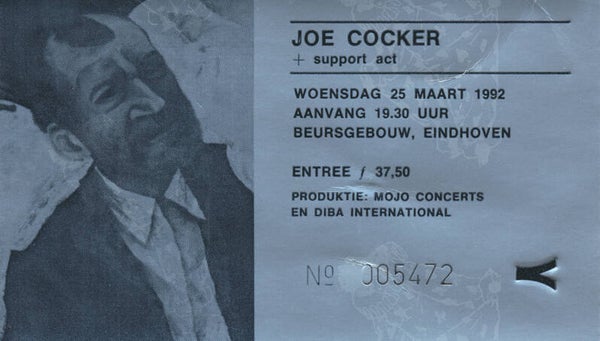 Joe Cocker - Beursgebouw, Eindhoven, March 25, 1992 [Holland] - Ticket Stub